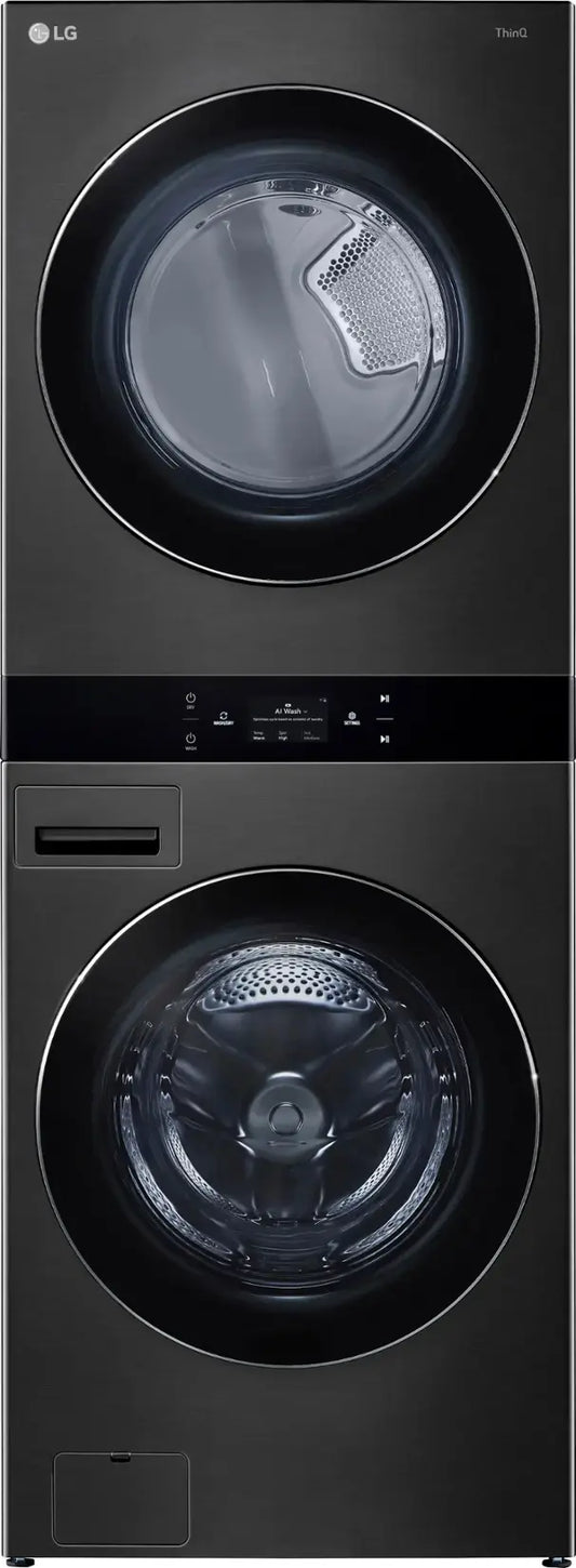 LG - WKEX200HBA - 5.0 Cu. Ft. HE Smart Front Load Washer and 7.4 Cu. Ft. Electric Dryer WashTower with Steam and Center Control - Black Steel