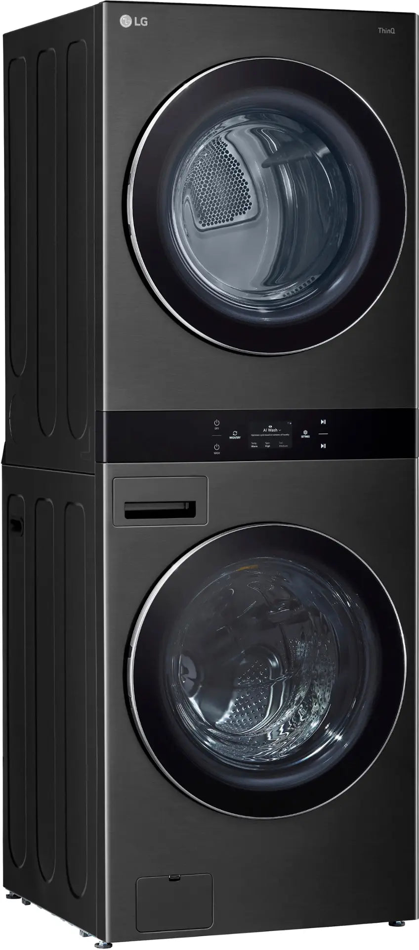 LG - WKEX200HBA - 5.0 Cu. Ft. HE Smart Front Load Washer and 7.4 Cu. Ft. Electric Dryer WashTower with Steam and Center Control - Black Steel