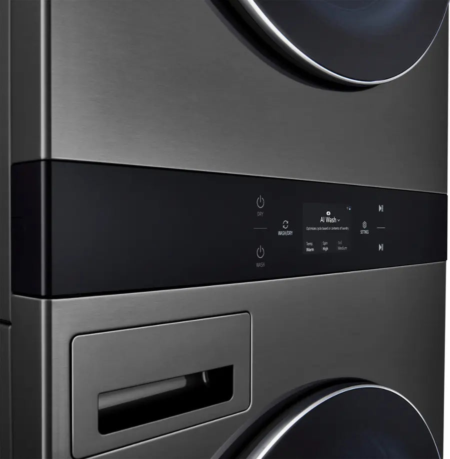 LG - WKEX200HBA - 5.0 Cu. Ft. HE Smart Front Load Washer and 7.4 Cu. Ft. Electric Dryer WashTower with Steam and Center Control - Black Steel