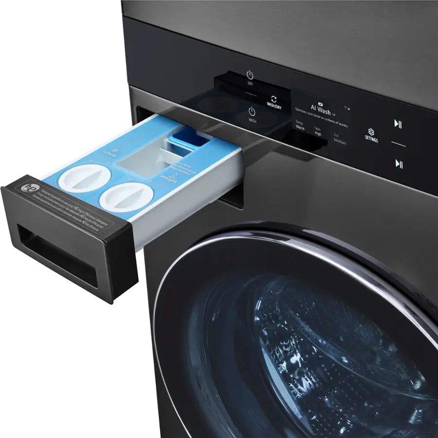 LG - WKEX200HBA - 5.0 Cu. Ft. HE Smart Front Load Washer and 7.4 Cu. Ft. Electric Dryer WashTower with Steam and Center Control - Black Steel