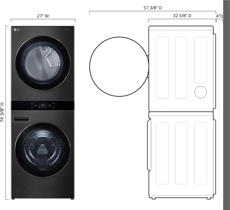 LG - WKEX200HBA - 5.0 Cu. Ft. HE Smart Front Load Washer and 7.4 Cu. Ft. Electric Dryer WashTower with Steam and Center Control - Black Steel