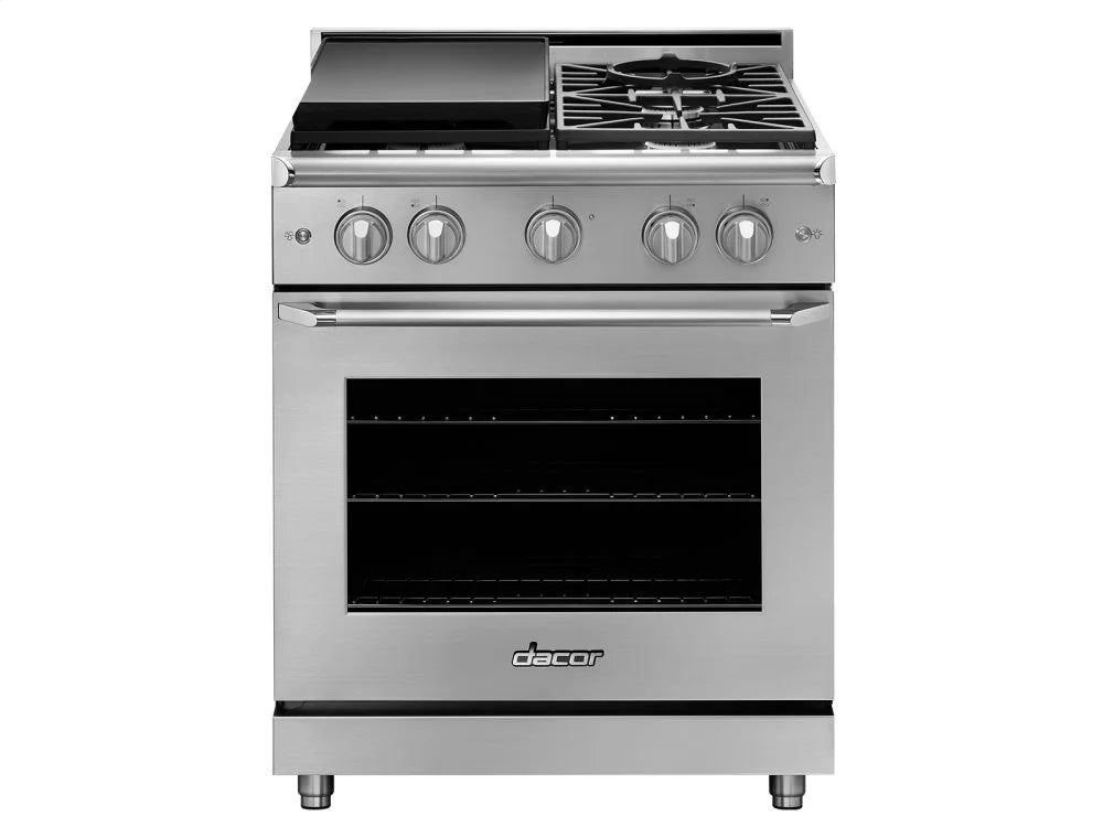 Dacor Professional - HGER30SNG - 30 Inch Epicure Gas Range with SimmerSear™ Burners, Illumina™ Knobs, Smart Flame™, 5.2 Cu. Ft. Capacity, Three-Part Convection