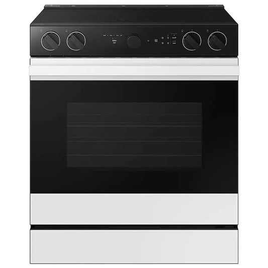 Samsung -NSE6DB870012AA- Bespoke 6.3 Cu. Ft. Slide-In Electric Range with Smart Oven Camera - White Glass