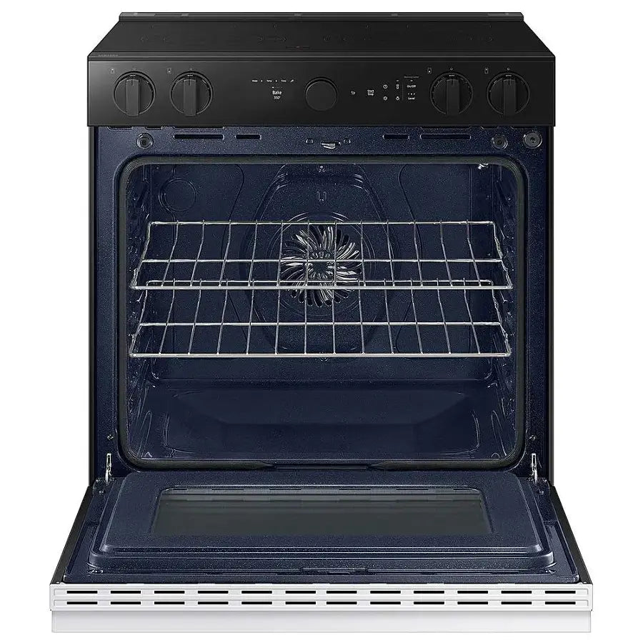 Samsung -NSE6DB870012AA- Bespoke 6.3 Cu. Ft. Slide-In Electric Range with Smart Oven Camera - White Glass