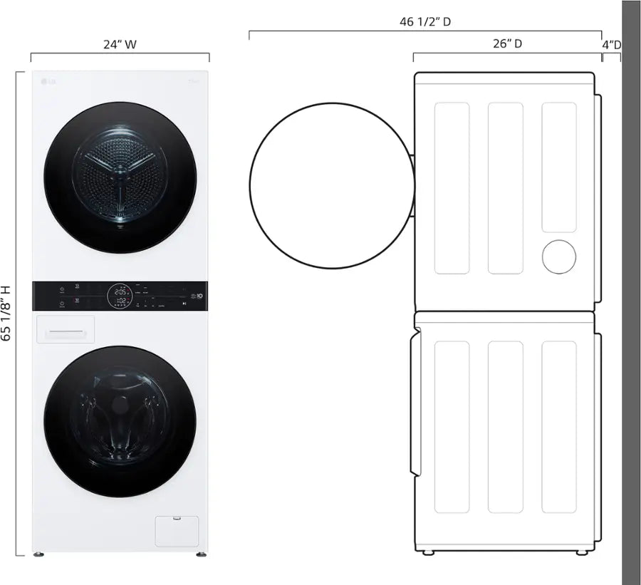 LG -WKHC152HWA - 2.4 Cu. Ft. HE Smart Front Load Washer and 4.2 Cu. Ft. Electric Dryer WashTower wSteam and Ventless Heat Pump Technology - White
