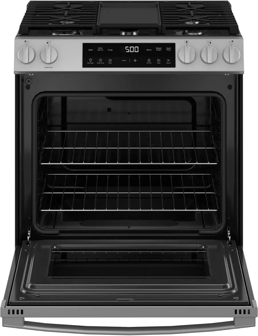 GE -GGS500SVSS-5.3 Cu. Ft. Slide In Gas Range with Steam Cleaning and Crisp Mode - Stainless Steel