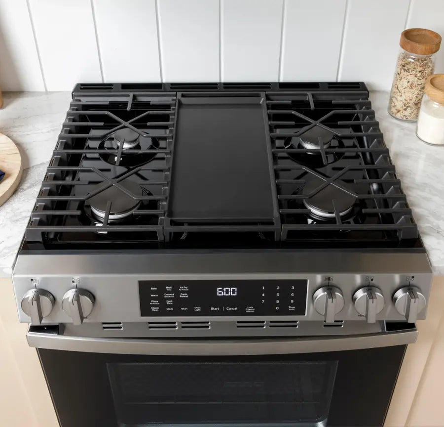 GE -GGS500SVSS-5.3 Cu. Ft. Slide In Gas Range with Steam Cleaning and Crisp Mode - Stainless Steel