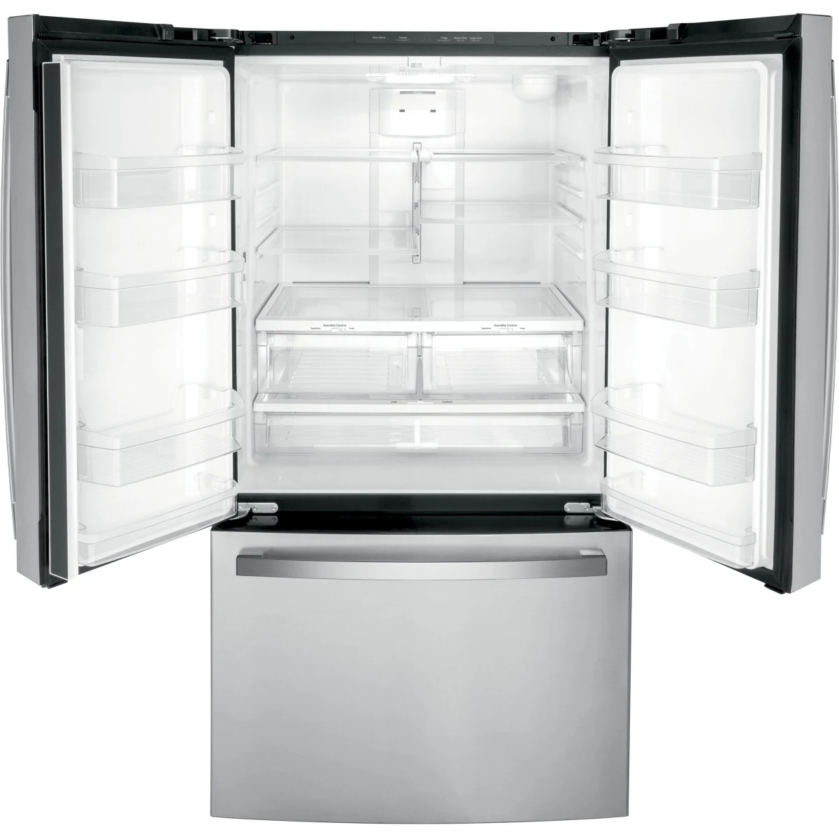 GE - GWE22JYMFS - 36 Inch Counter-Depth French Door Refrigerator with 21.9 Cu. Ft. Capacity, Spill Proof Glass Shelves, Deli Drawer, Humidity-Controlled Crispers, Door Alarm, Internal Water Dispenser, Enhanced Shabbos Mode