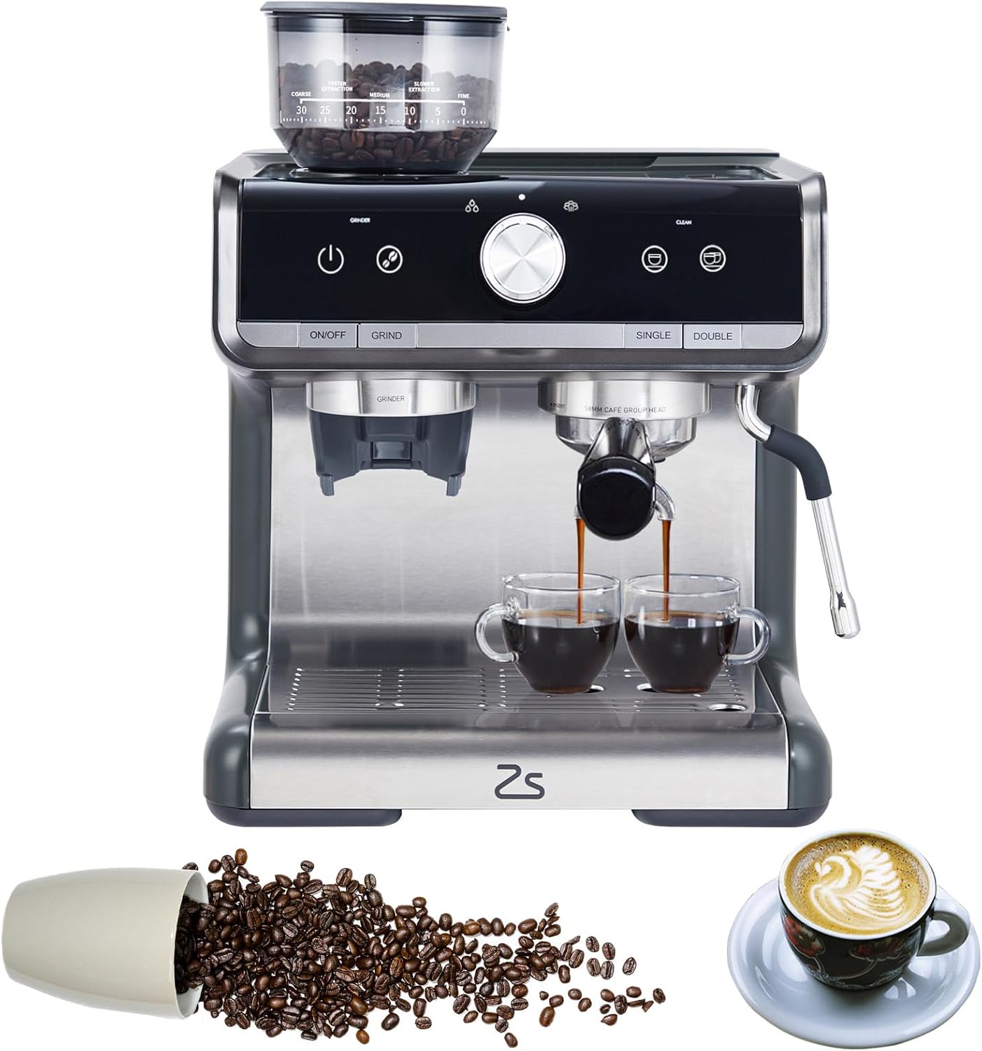CuisinAid - Espresso Machine with Grinder, Professional Espresso Maker with Milk Frother Steam Wand, 20 Bar Barista Cappuccino Machine,1450W