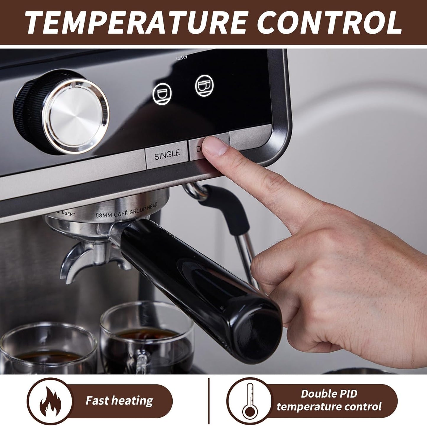CuisinAid - Espresso Machine with Grinder, Professional Espresso Maker with Milk Frother Steam Wand, 20 Bar Barista Cappuccino Machine,1450W
