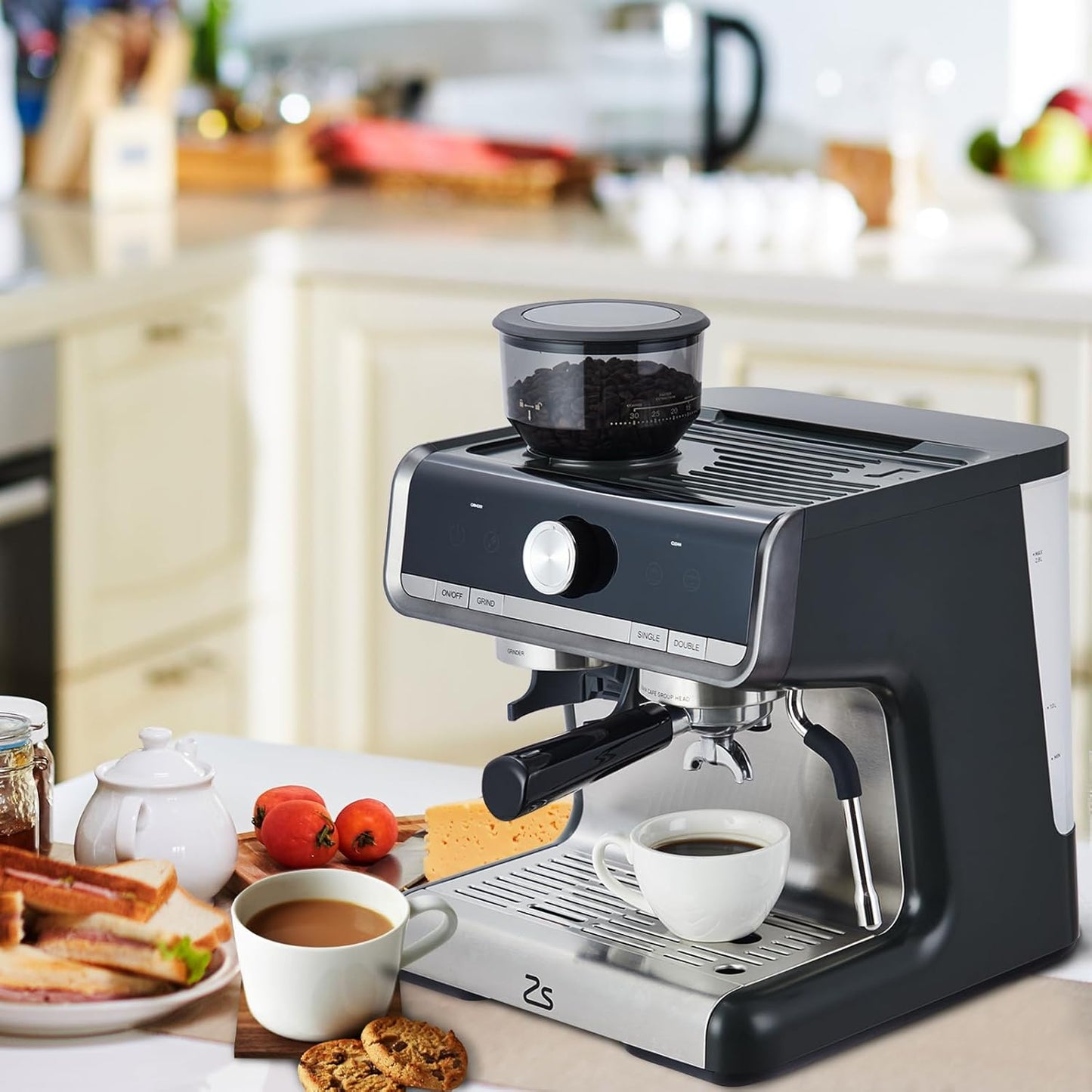 CuisinAid - Espresso Machine with Grinder, Professional Espresso Maker with Milk Frother Steam Wand, 20 Bar Barista Cappuccino Machine,1450W