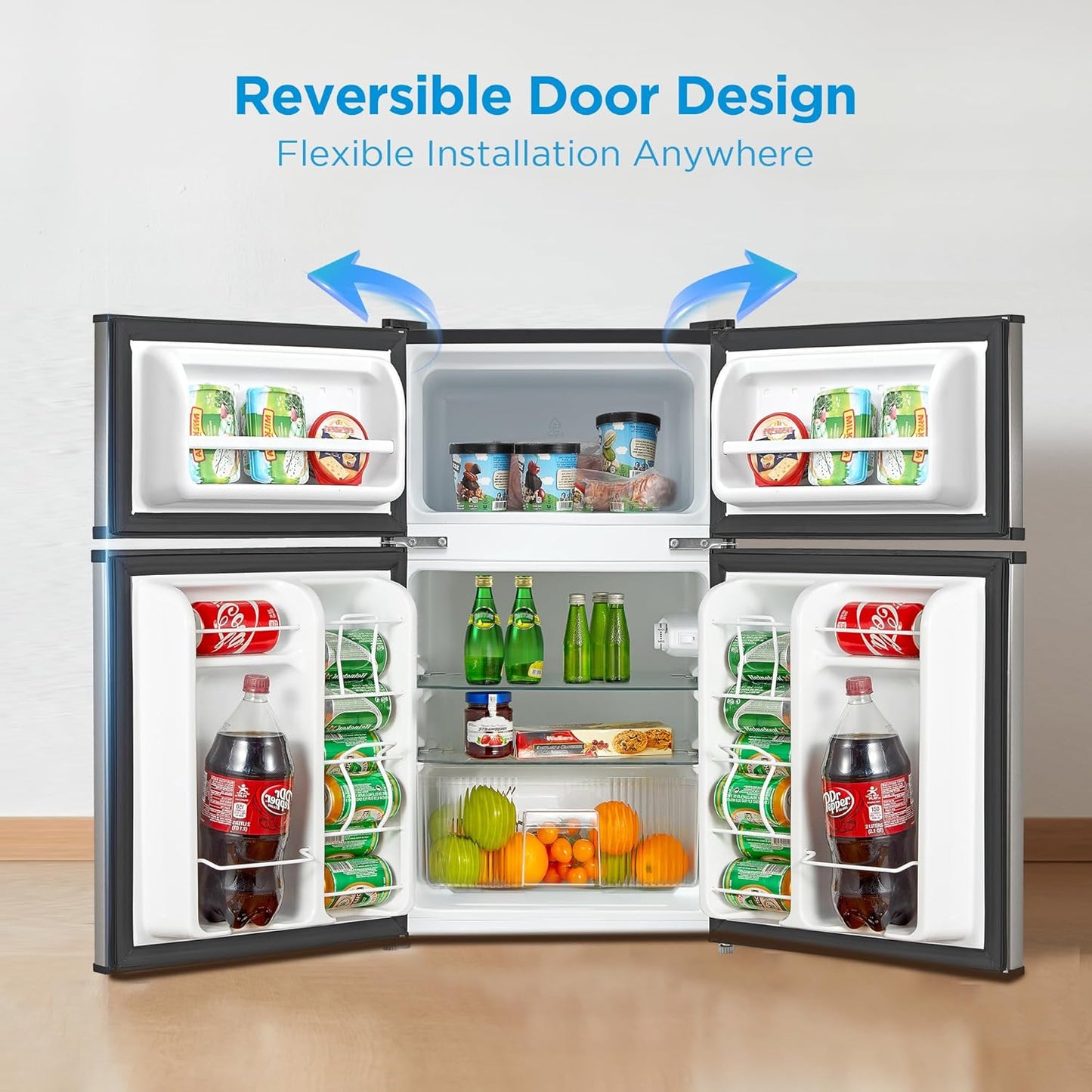 Midea 3.1 cu. ft. Double Door Compact Fridge - Stainless Steel