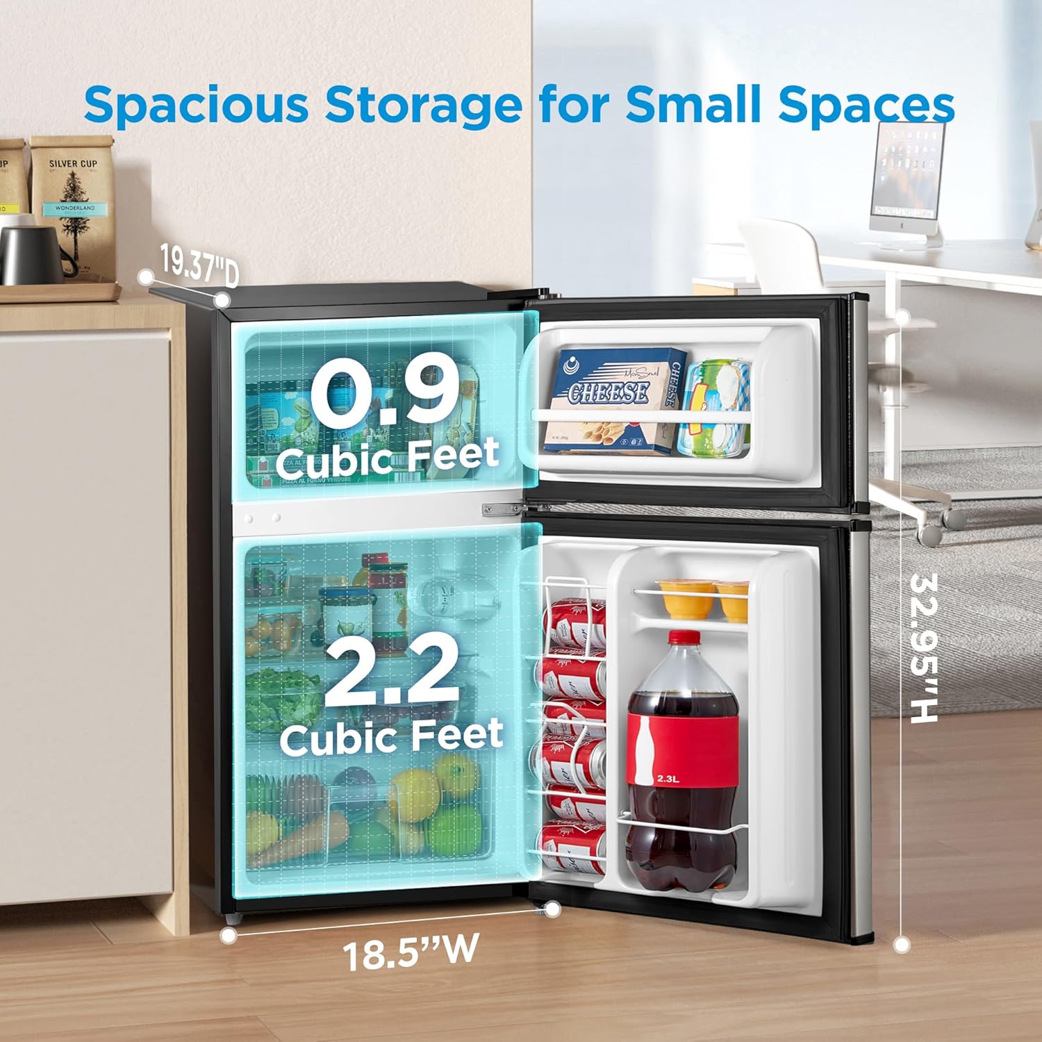Midea 3.1 cu. ft. Double Door Compact Fridge - Stainless Steel