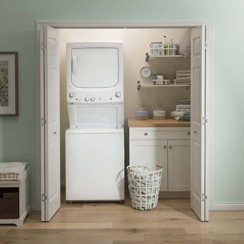 GE -GUD27ESSMWW-Stacked Laundry Center with 3.8-cu ft Top load Washer and Electric 5.9-cu ft Dryer