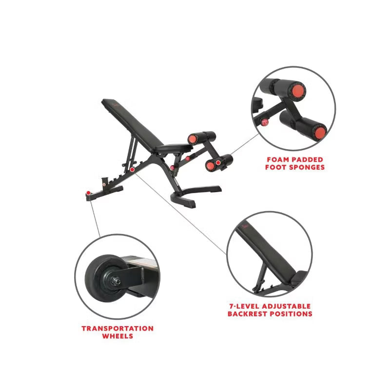 Sunny Health & Fitness Fully Adjustable Power Zone Utility Heavy Duty Weight Bench with 500 lb Max Weight – SF-BH6920