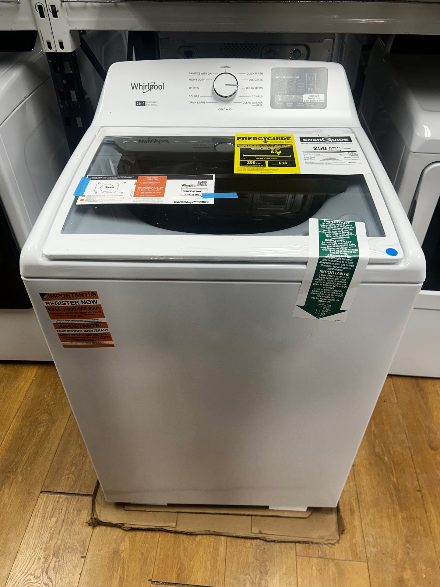 Whirlpool - WTW4307SW - 27 Inch Top Load Washer with 4.3 cu ft. Capacity, 12 Wash Cycles, 5 Temperature Settings, 2-in-1 Removable Agitator, Presoak Option, and Clean Washer with Affresh® Cycle