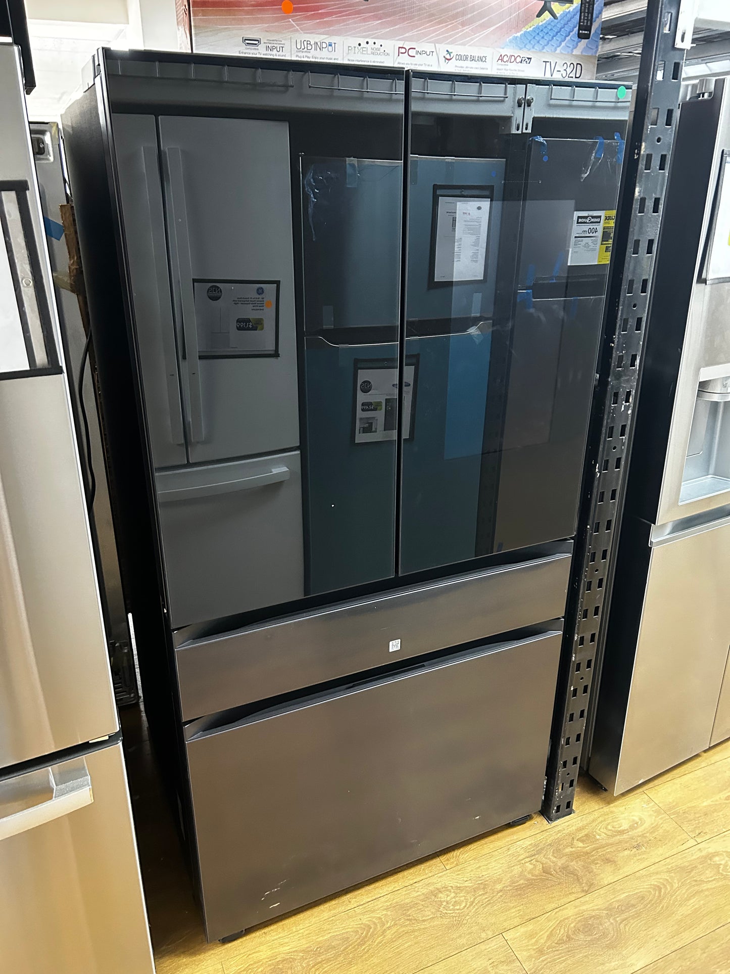 Samsung BESPOKE - RF29BB89008M - 36 Inch Freestanding Smart 4-Door French Door Refrigerator with 29 cu. ft. Capacity, 4 Shelves, Gallon Bin, FlexZone, Family Hub, Twin Cooling+, Beverage Center, Dual Ice Maker: Charcoal Glass/Matte Black Steel