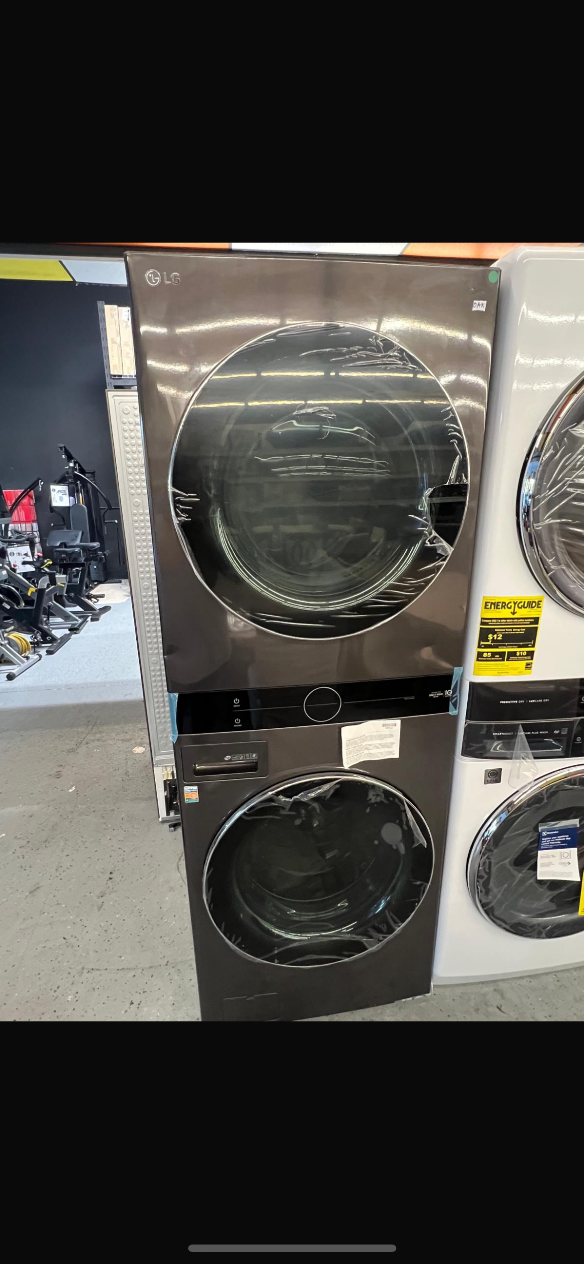 LG - WKEX200HBA - 5.0 Cu. Ft. HE Smart Front Load Washer and 7.4 Cu. Ft. Electric Dryer WashTower with Steam and Center Control - Black Steel