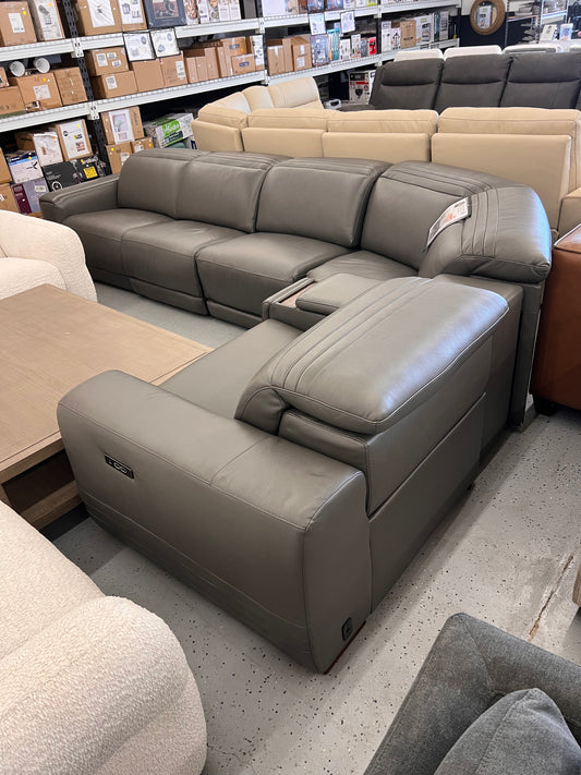 Aiden & Ivy Karson Leather Power Reclining Sectional with Power Headrests, Gray