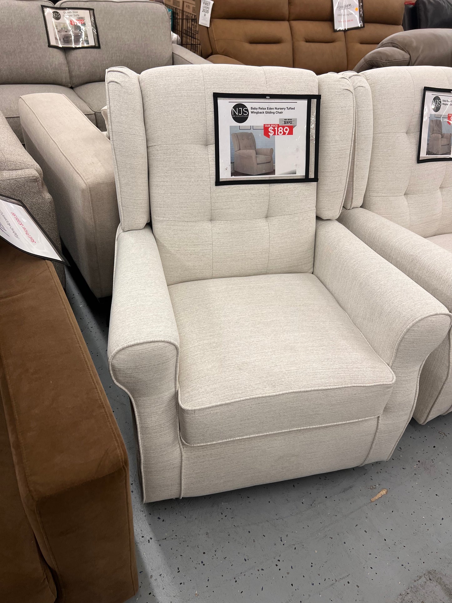 Baby Relax Eden Nursery Tufted Wingback Gliding Chair, Cream