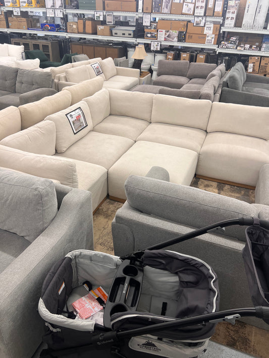 Henredon Murphy Fabric 6 Piece Modular Sectional with Ottoman, Cream