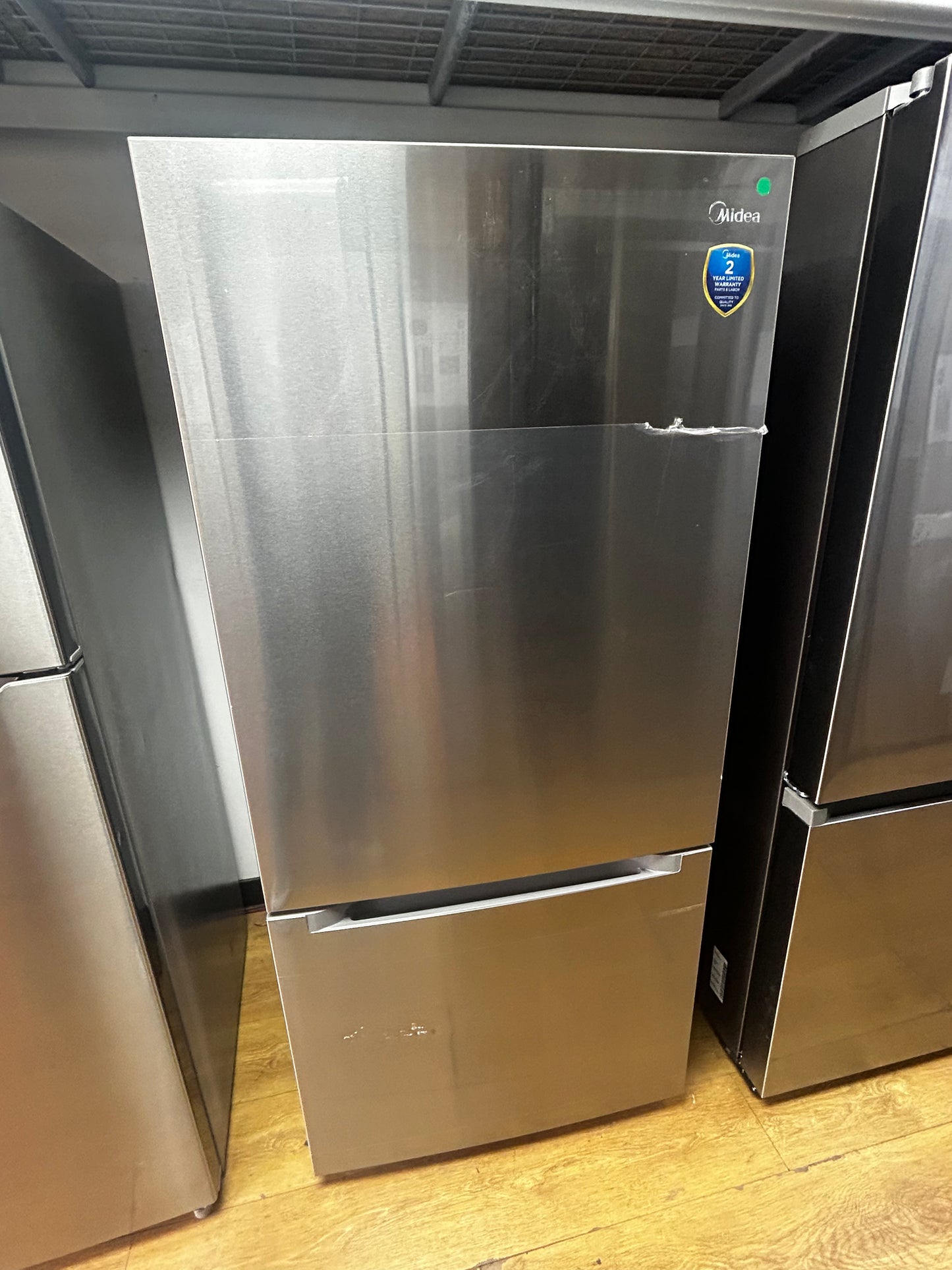 Midea - MRB19B7AST - 30 Inch Bottom Mount Refrigerator with 18.7 Cu. Ft. Capacity, Adjustable Glass Shelves, Crisper Drawer, Electronic Control, LED Lighting, Automatic Defrost, and ENERGY STAR Certified: Stainless Steel