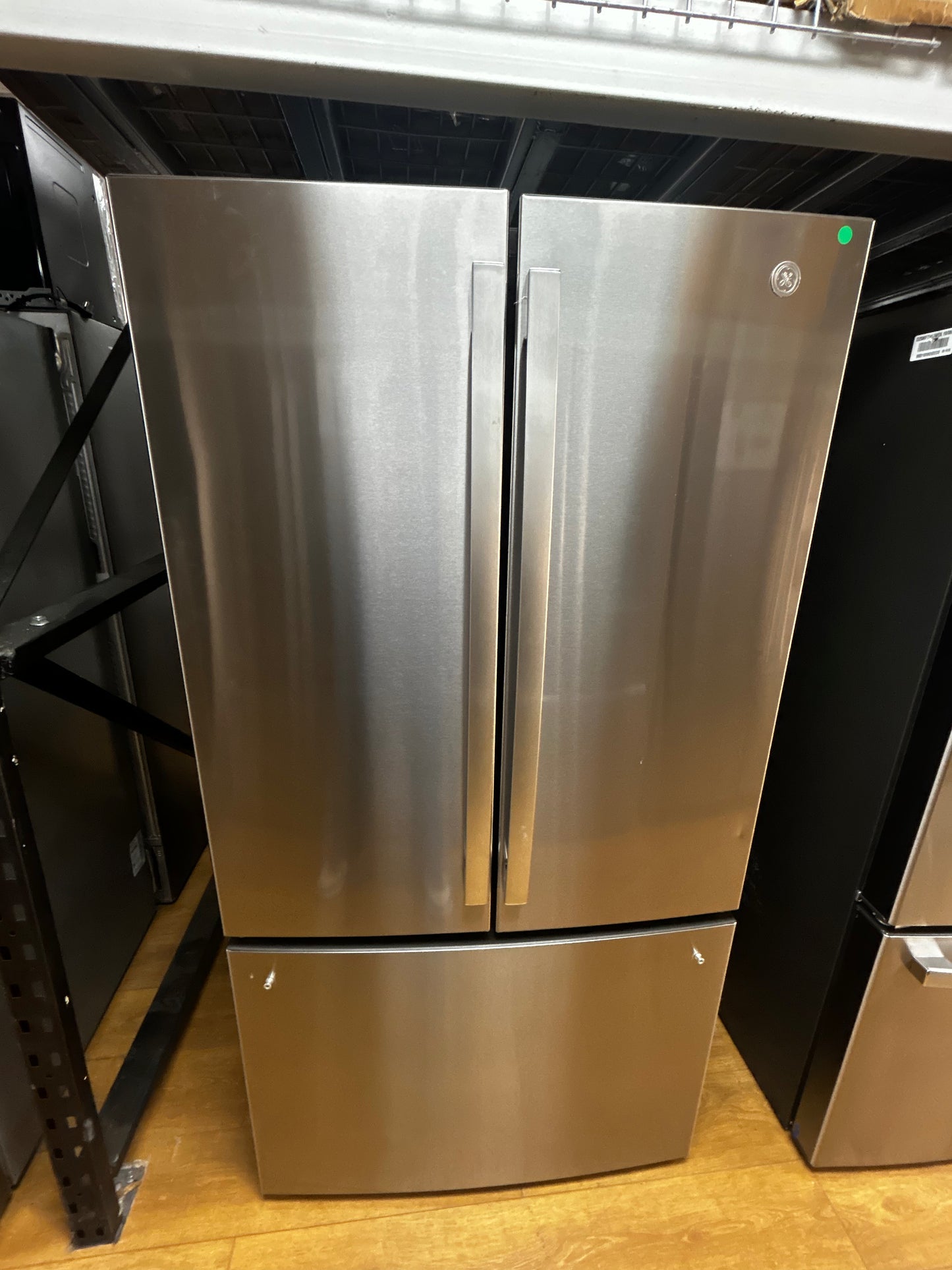 GE - GNE27JYMFS - 36 Inch French Door Refrigerator with 27 cu. ft. Capacity, Quick Space Shelf, Deli Drawer, LED Lighting, Ice Maker, Enhanced Shabbos Mode Capable, Internal Water Dispenser, and ENERGY STAR® Qualified