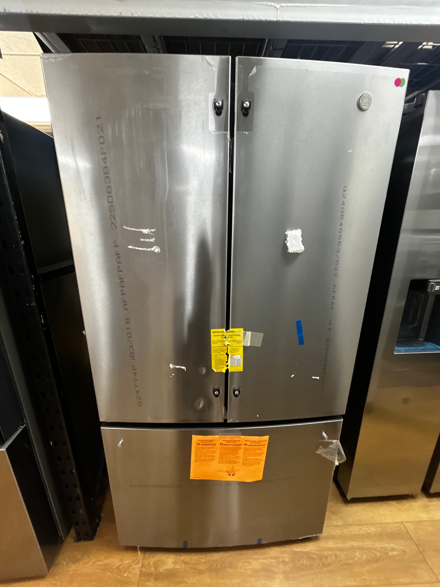 GE - GWE22JYMFS - 36 Inch Counter-Depth French Door Refrigerator with 21.9 Cu. Ft. Capacity, Spill Proof Glass Shelves, Deli Drawer, Humidity-Controlled Crispers, Door Alarm, Internal Water Dispenser, Enhanced Shabbos Mode