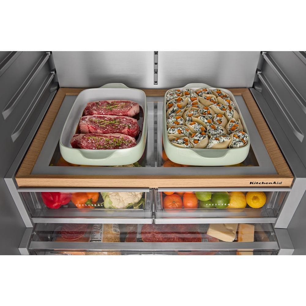 KitchenAid - KRFF436SJP - 36 Inch Freestanding French Door Refrigerator with 30.52 cu. ft. Total Capacity, Exterior Water/Ice Dispenser, Signature Platinum Interior, Preserva® Food Care System, Touch Panel Controls