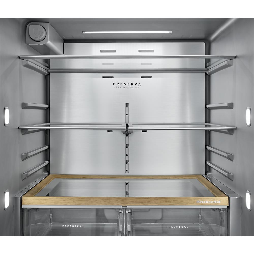 KitchenAid - KRFF436SJP - 36 Inch Freestanding French Door Refrigerator with 30.52 cu. ft. Total Capacity, Exterior Water/Ice Dispenser, Signature Platinum Interior, Preserva® Food Care System, Touch Panel Controls
