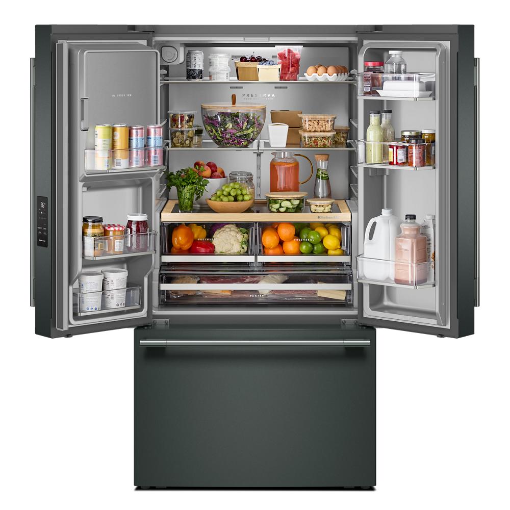 KitchenAid - KRFF436SJP - 36 Inch Freestanding French Door Refrigerator with 30.52 cu. ft. Total Capacity, Exterior Water/Ice Dispenser, Signature Platinum Interior, Preserva® Food Care System, Touch Panel Controls