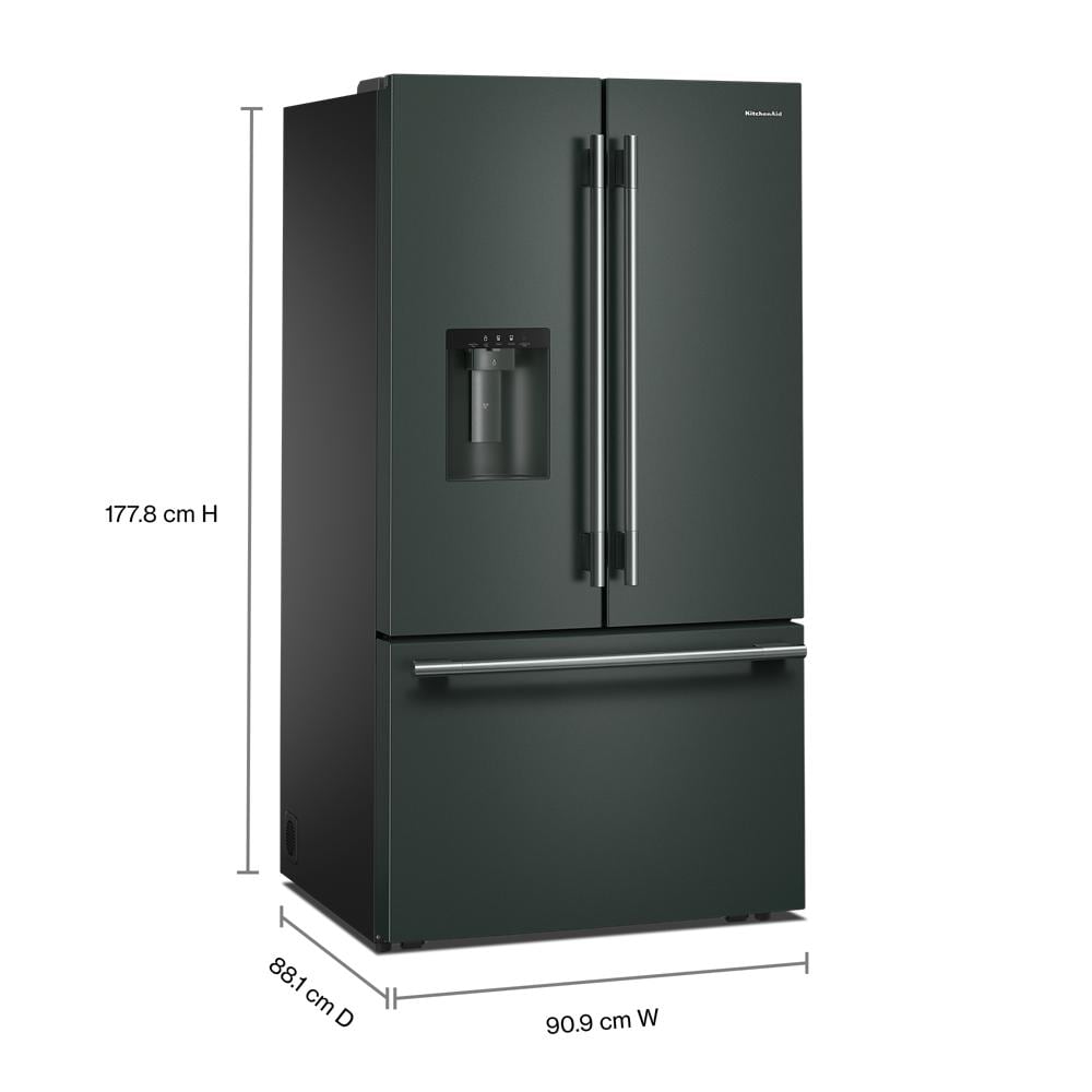 KitchenAid - KRFF436SJP - 36 Inch Freestanding French Door Refrigerator with 30.52 cu. ft. Total Capacity, Exterior Water/Ice Dispenser, Signature Platinum Interior, Preserva® Food Care System, Touch Panel Controls