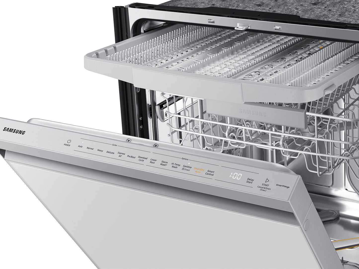 Samsung BESPOKE - DW80BB707012 - 24 Inch Fully Integrated Smart Dishwasher with 15 Place Settings, StormWash+, Whisper Quiet 42dBA, Smart Dry, AutoRelease™ Door, FlexLoad™ Rack System, Wi-Fi Connectivity, Cutlery Tray, LED Time Display