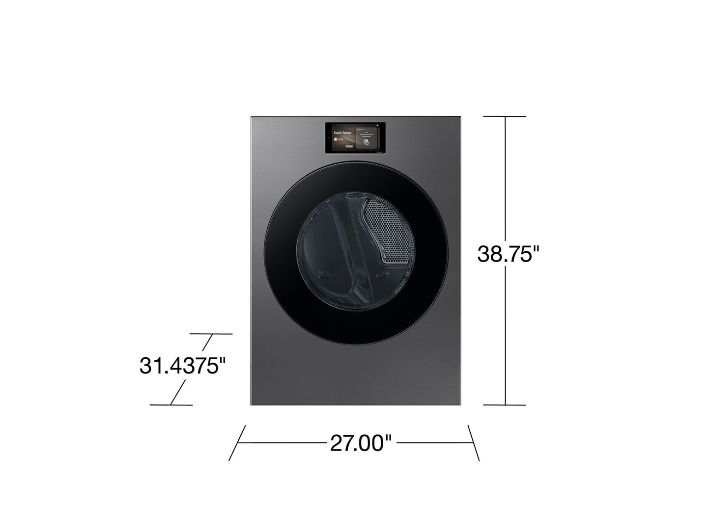 Samsung BESPOKE - DV90F53AES - 27 Inch Front Load AI Ultra Capacity Electric Dryer with 7.6 cu ft Capacity, 7 Inch AI Home LCD Touchscreen, AI OptiDry+, Steam Sanitize+