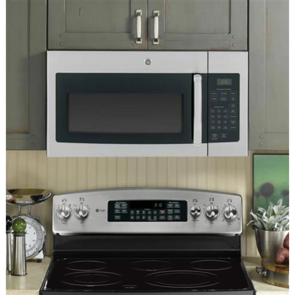 GE - JVM3160RFSS - 30 Inch Over-the-Range Microwave Oven with 1.6 cu. ft. Capacity, 300 CFM Exhaust Fan, 1,000 Cooking Watts, Auto and Time Defrost and Convenience Cooking Controls: Stainless Steel