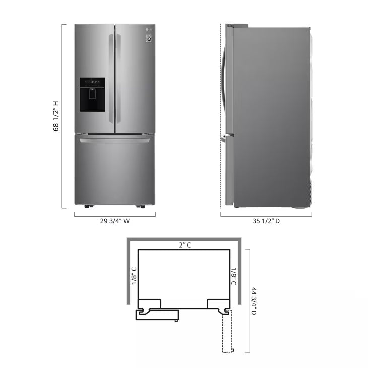 LG - LCFS22EXS - 30-inch, 3-door French door refrigerator 21.8 Cu. Ft. Capacity