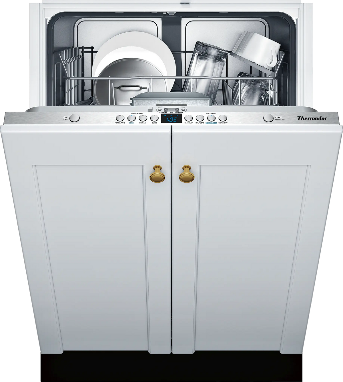 Thermador Emerald Series - DWHD440MPR - Fully Integrated Dishwasher with 4 Options, Blue Indicator Light, 15 Plate Settings, Sens-A-Wash, Extra Dry Option, Energy Star Qualified and Requires Custom Panel