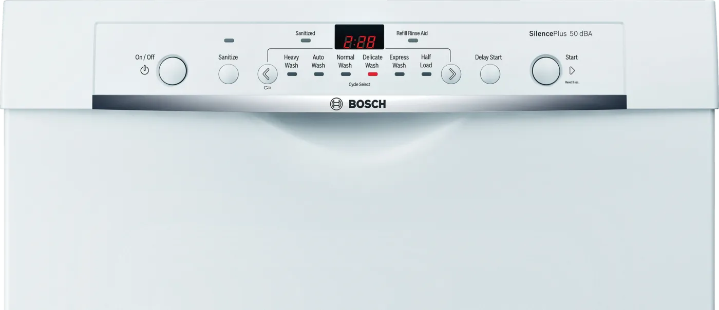 Bosch -SHE3AR72UC - 100 Series 24 Inch Full Console Built-In Dishwasher with 14 Place Settings, 6 Wash Cycles, 50 dBA