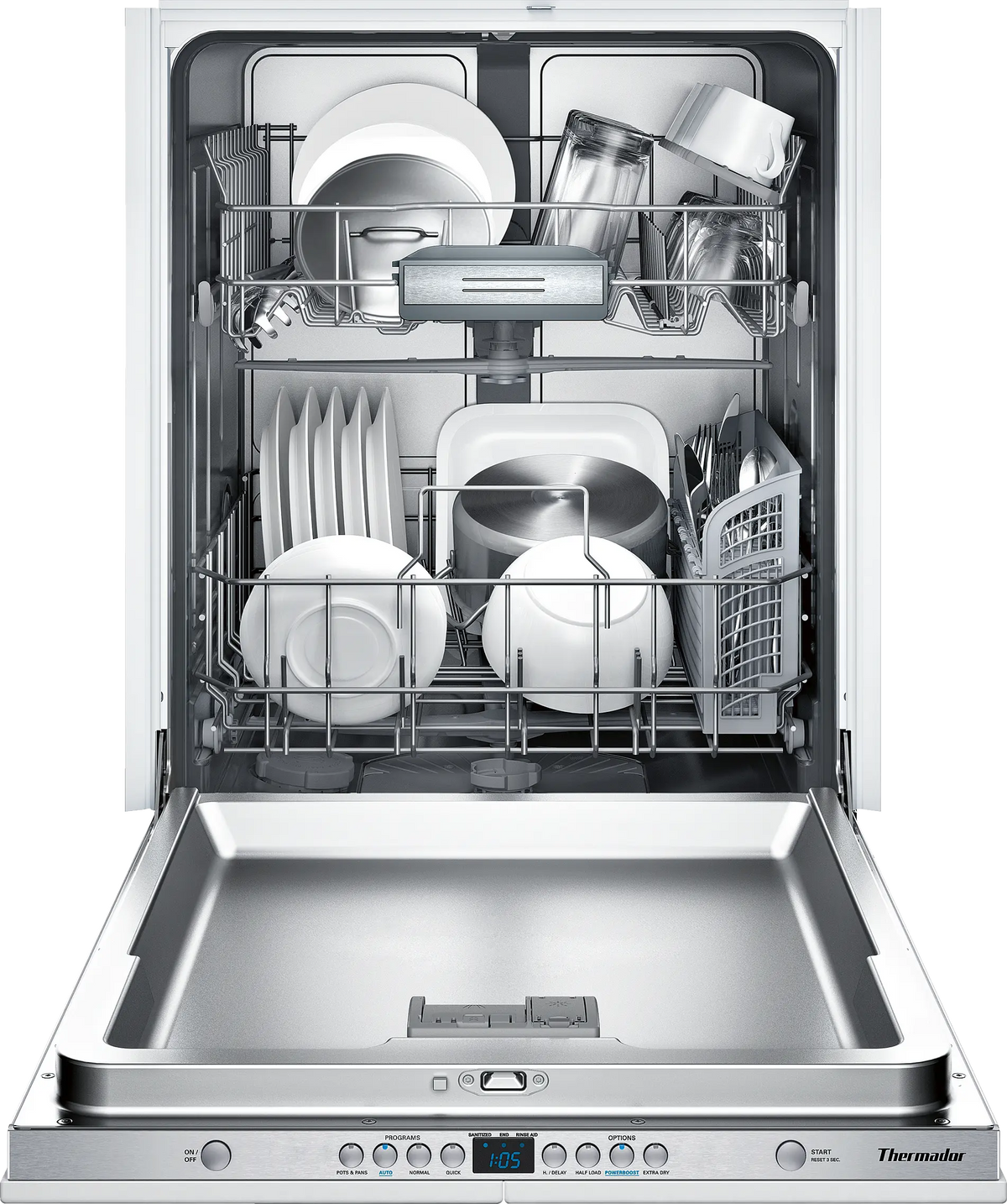 Thermador Emerald Series - DWHD440MPR - Fully Integrated Dishwasher with 4 Options, Blue Indicator Light, 15 Plate Settings, Sens-A-Wash, Extra Dry Option, Energy Star Qualified and Requires Custom Panel