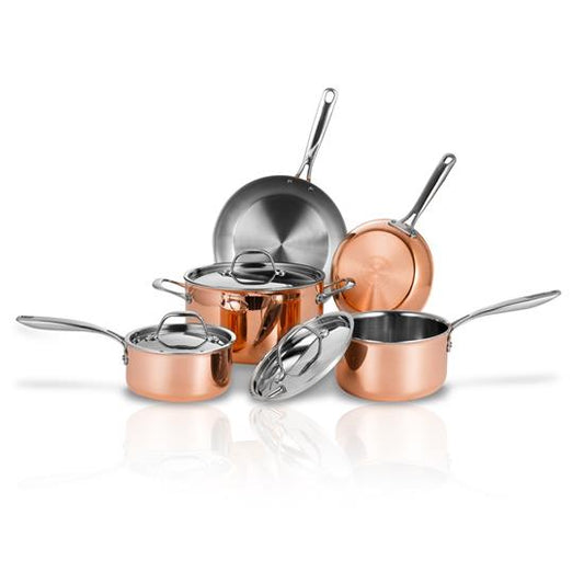 Nutrichef - Kitchenware Pots & Pans Set - Stylish Kitchen Cookware with Cast highest quality Stainless Steel Handles, Tri-Ply Copper (8-Piece Set)