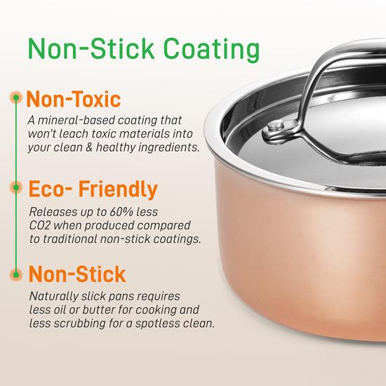 Nutrichef - Kitchenware Pots & Pans Set - Stylish Kitchen Cookware with Cast highest quality Stainless Steel Handles, Tri-Ply Copper (8-Piece Set)