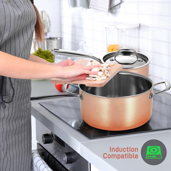 Nutrichef - Kitchenware Pots & Pans Set - Stylish Kitchen Cookware with Cast highest quality Stainless Steel Handles, Tri-Ply Copper (8-Piece Set)