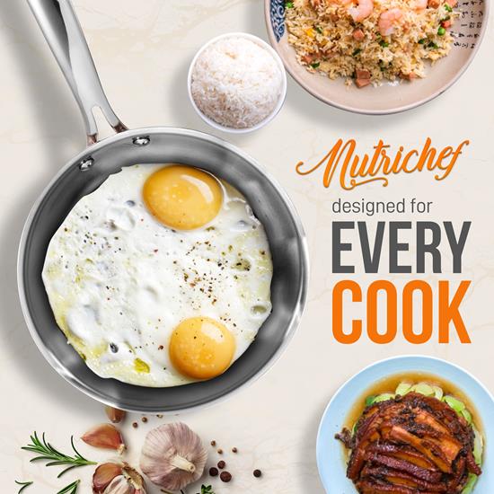 Nutrichef - Kitchenware Pots & Pans Set - Stylish Kitchen Cookware with Cast highest quality Stainless Steel Handles, Tri-Ply Copper (8-Piece Set)