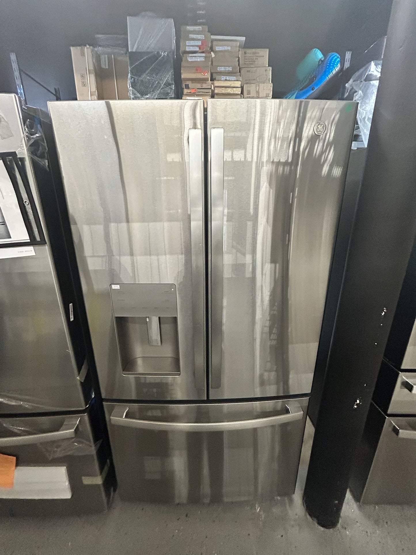 GE -GFE26JYMFS- 25.6 Cu. Ft. French Door Refrigerator with Space-Saving Ice Maker - Stainless Steel