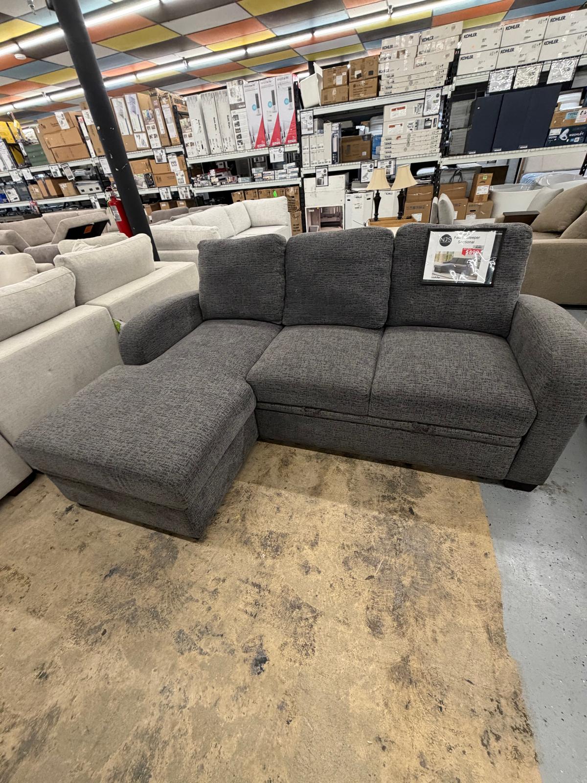 Coddle Aria Fabric Sleeper Sofa with Reversible Chaise and Storage, Gray