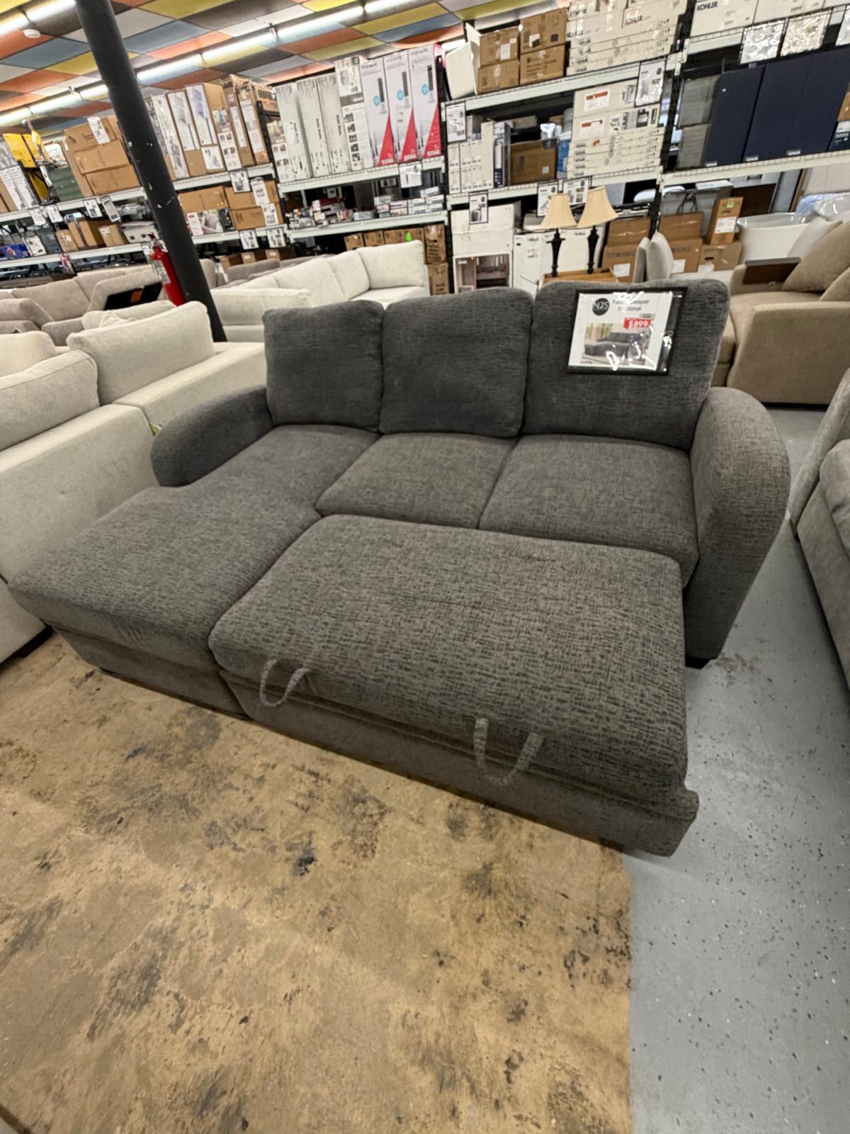 Coddle Aria Fabric Sleeper Sofa with Reversible Chaise and Storage, Gray