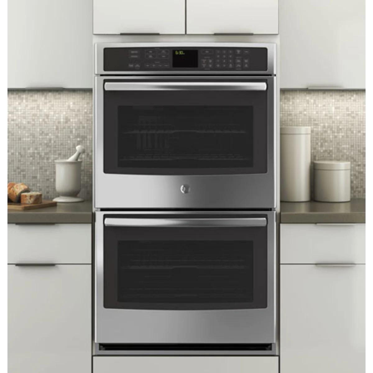 GE Profile - PT7550SFSS - 30 Inch Double Electric Wall Oven with True Convection, Meat Probe, Steam Clean, Ten-Pass Bake Element, Heavy-Duty Roller Rack, Glass Touch Controls, 10 Total cu. ft. Capacity