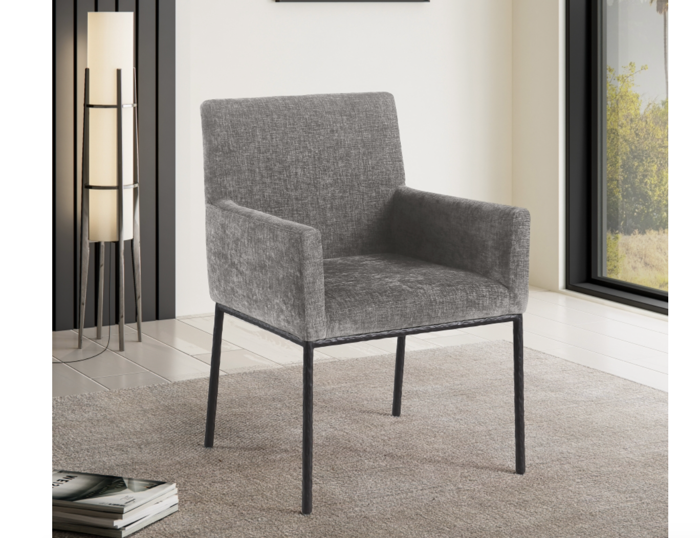 Meridian Reeves Chenille Fabric Dining Chair Set of 2