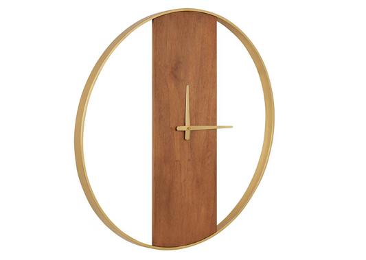 Kate and Laurel Ladd Round Metal Wall Clock, 24" Diameter, Walnut Brown and Gold