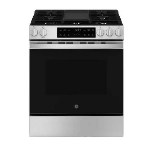 GE -GGS500SVSS-5.3 Cu. Ft. Slide In Gas Range with Steam Cleaning and Crisp Mode - Stainless Steel